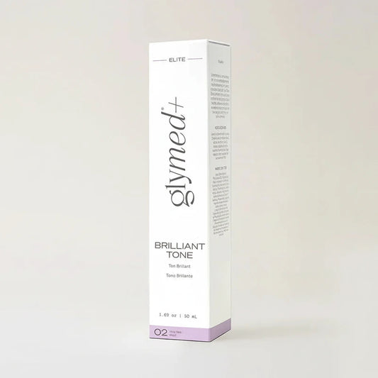 Glymed Plus Brilliant Tone product packaging on a light gray background