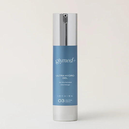 Glymed Ultra Hydro Gel bottle on a light gray background