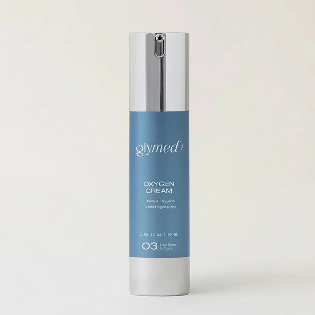 Glymed Oxygen Cream bottle on a light gray background