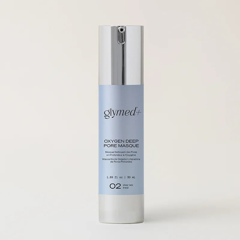 Glymed Oxygen Deep Pore Masque bottle on a light beige background