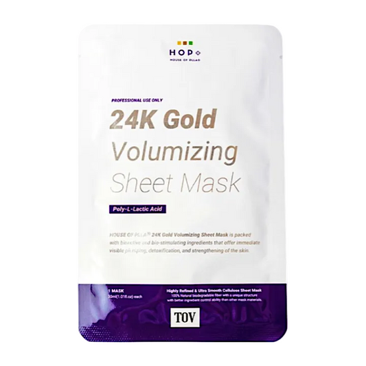 HOP 24K Gold Volumizing Sheet Mask packaging with Poly-L Lactic Acid