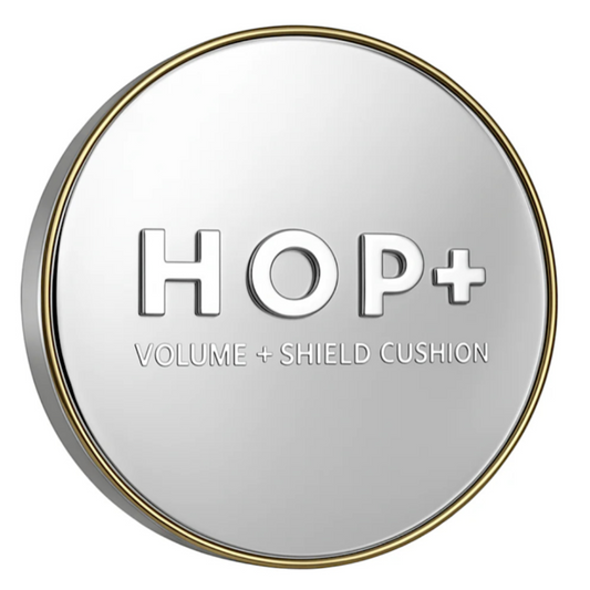Round metallic container with 'HOP+' branding on a white background
