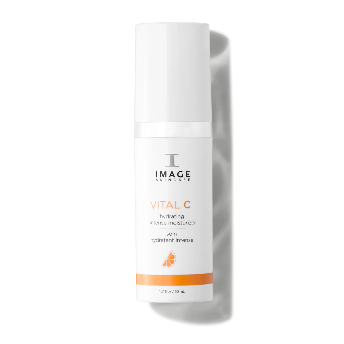 Skincare bottle labeled 'Vital C Hydrating Intense Moisturizer' on a white background