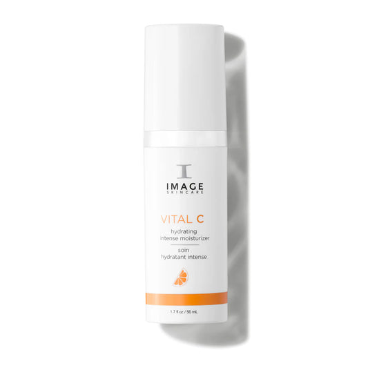 Skincare bottle labeled 'Vital C Hydrating Intense Moisturizer' on a white background