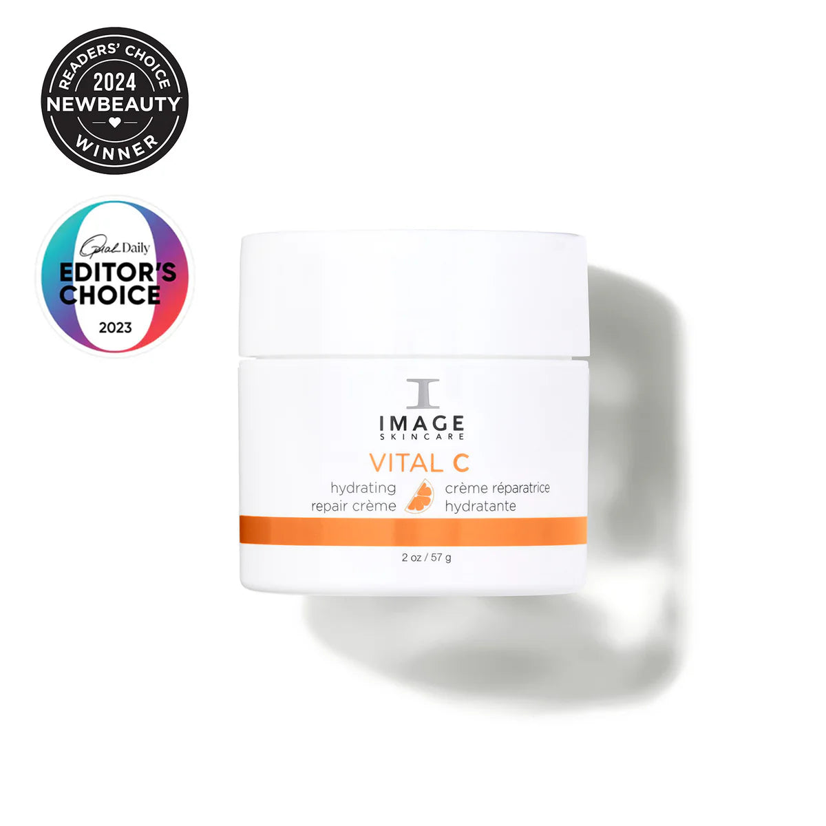 Skincare cream jar with 'Image Skincare' branding and awards on a white background