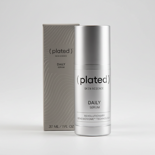 Plated Daily Serum bottle and packaging on a white background