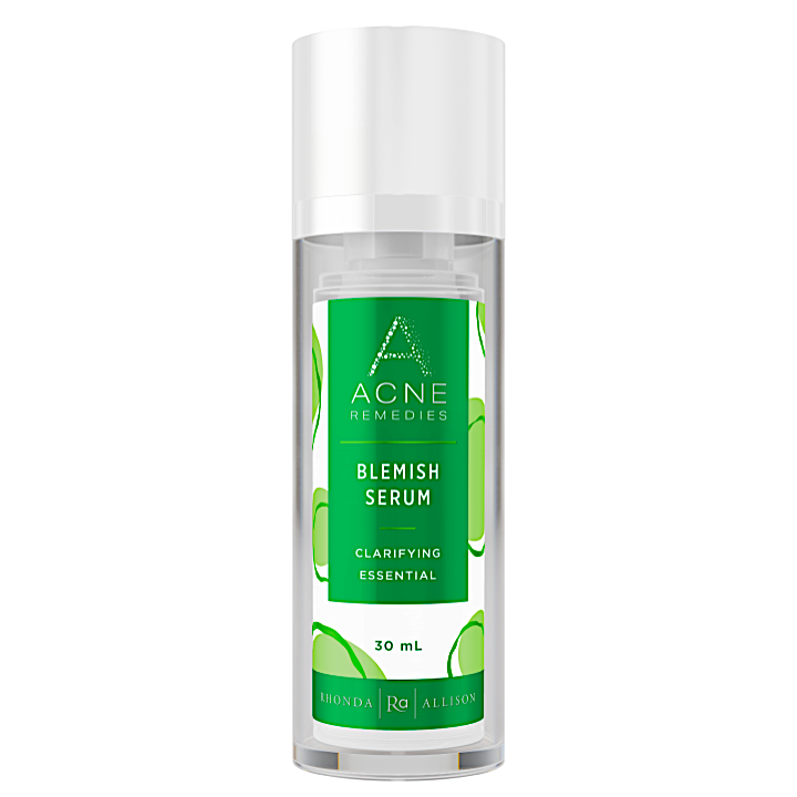Bottle of Acne Remedies blemish serum on a white background
