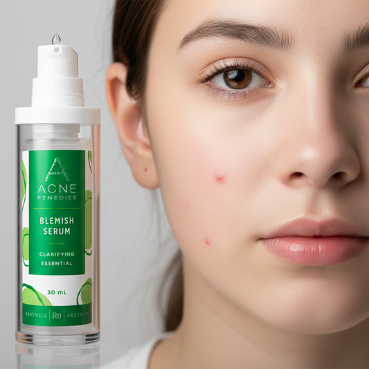Bottle of Acne Remedies blemish serum on a white background