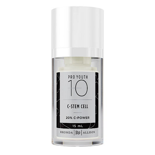 Skincare serum bottle labeled 'Pro Youth 10 C-Stem Cell' by Rhonda Allison on a white background