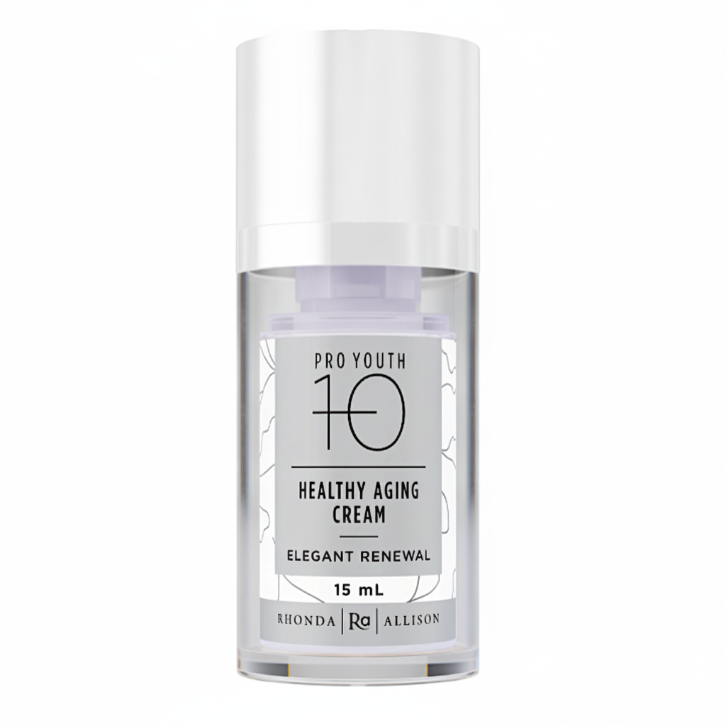 Skincare cream bottle labeled 'Pro Youth 10 Healthy Aging Cream' on a white background