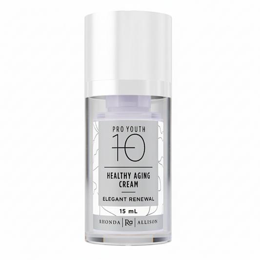 Skincare cream bottle labeled 'Pro Youth 10 Healthy Aging Cream' on a white background