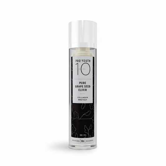 Bottle of Pro Youth 10 Pure Grape Seed Elixir on a white background
