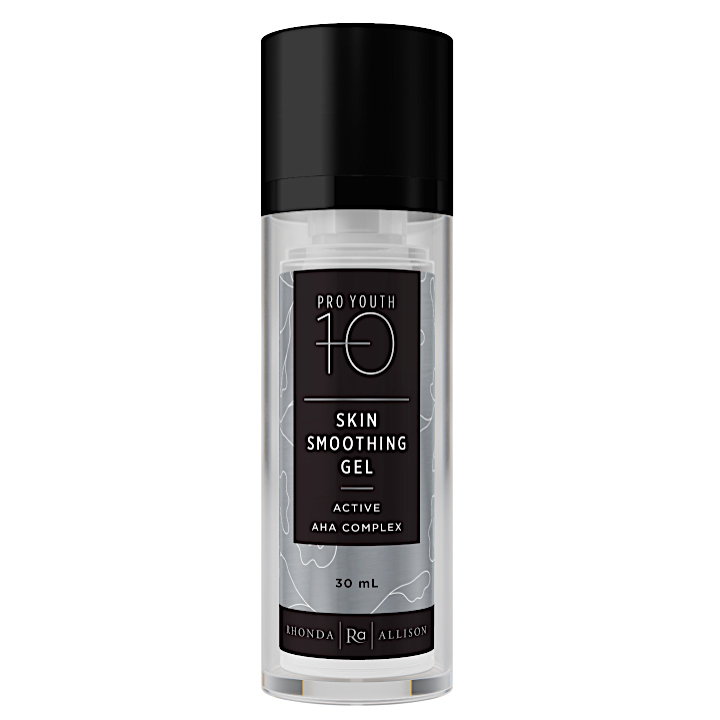 Skin smoothing gel bottle with black cap and label on a white background