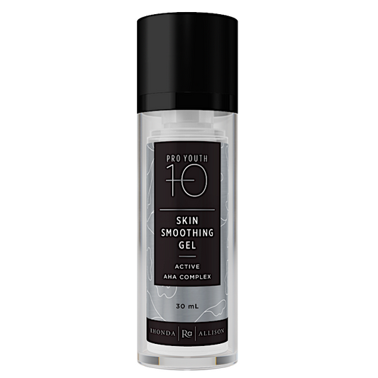 Skin smoothing gel bottle with black cap and label on a white background