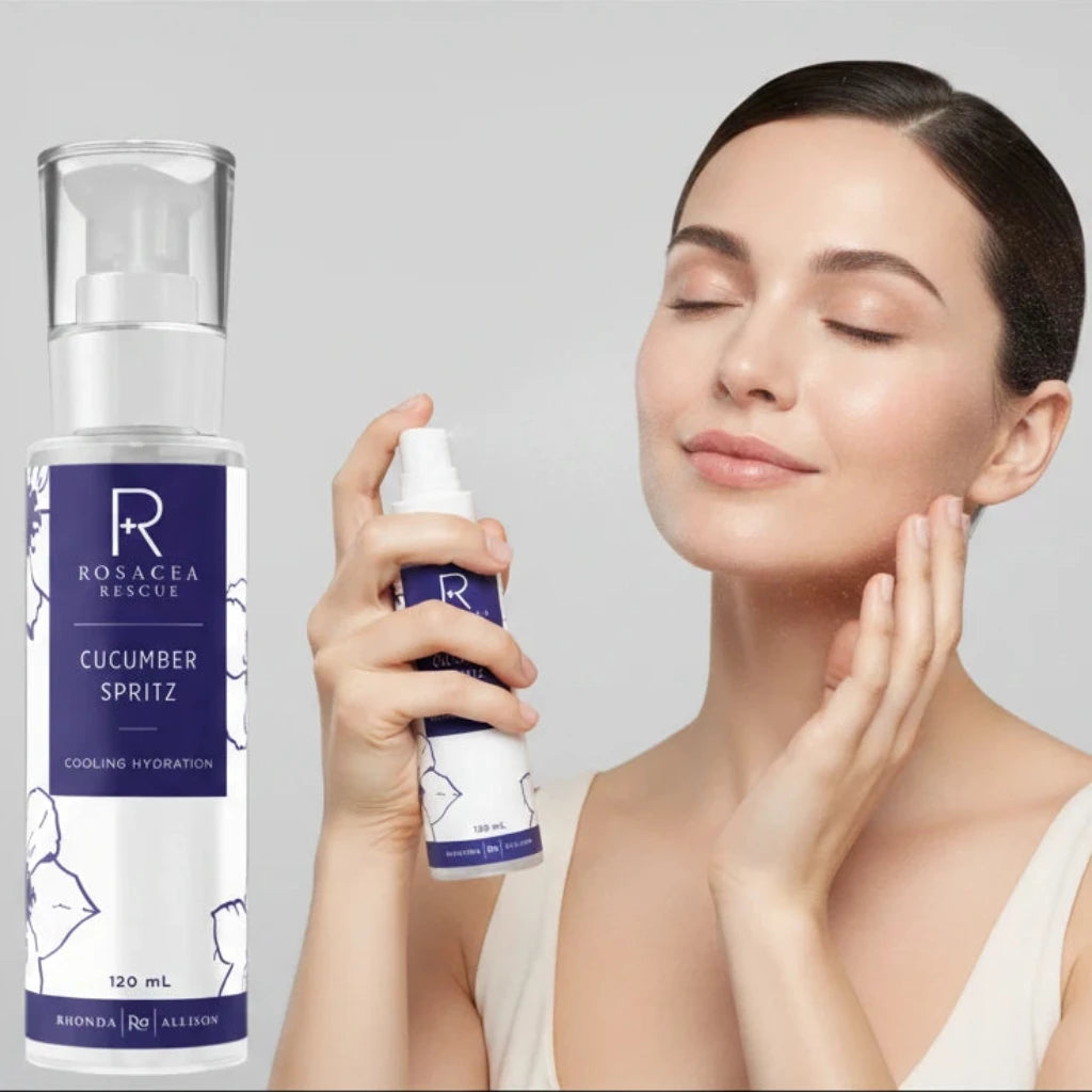 Cucumber spritz bottle with purple label featuring Rhonda Allison brand on a white background