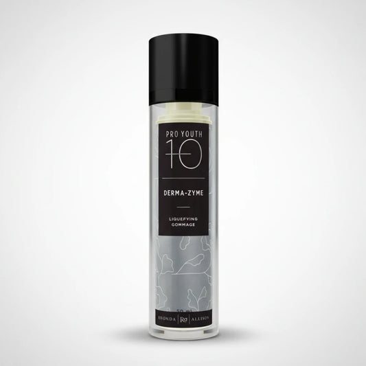 Bottle of Rhonda Allison Pro Youth 10 Derma-Zyme on a light grey background