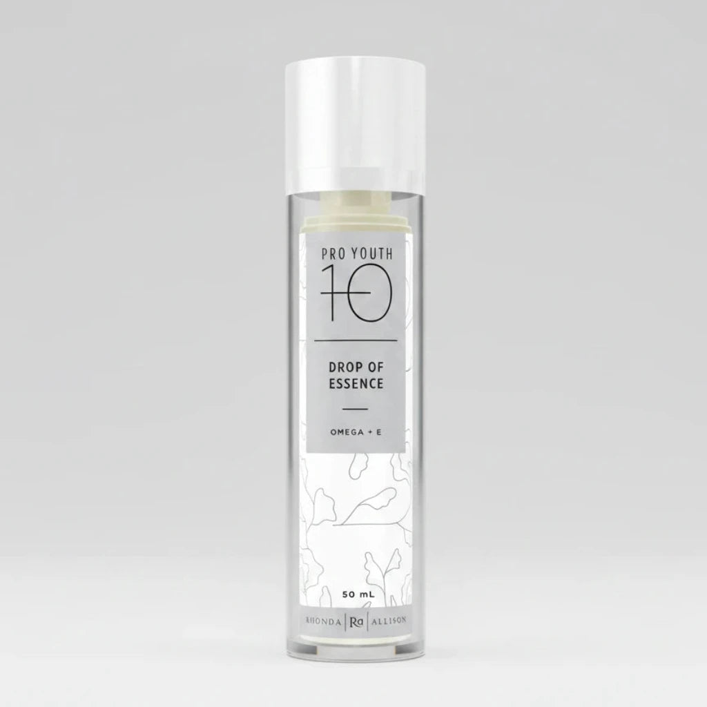 Rhonda Allison Skincare bottle labeled 'Pro Youth 10' Drop of Essence with dropper on a white background