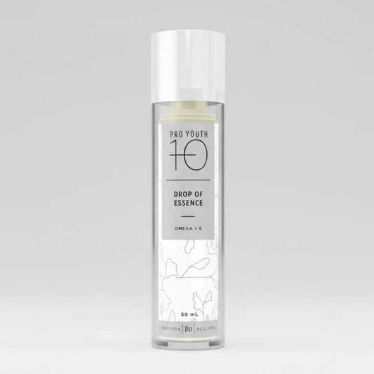Rhonda Allison Skincare bottle labeled 'Pro Youth 10' Drop of Essence with dropper on a white background