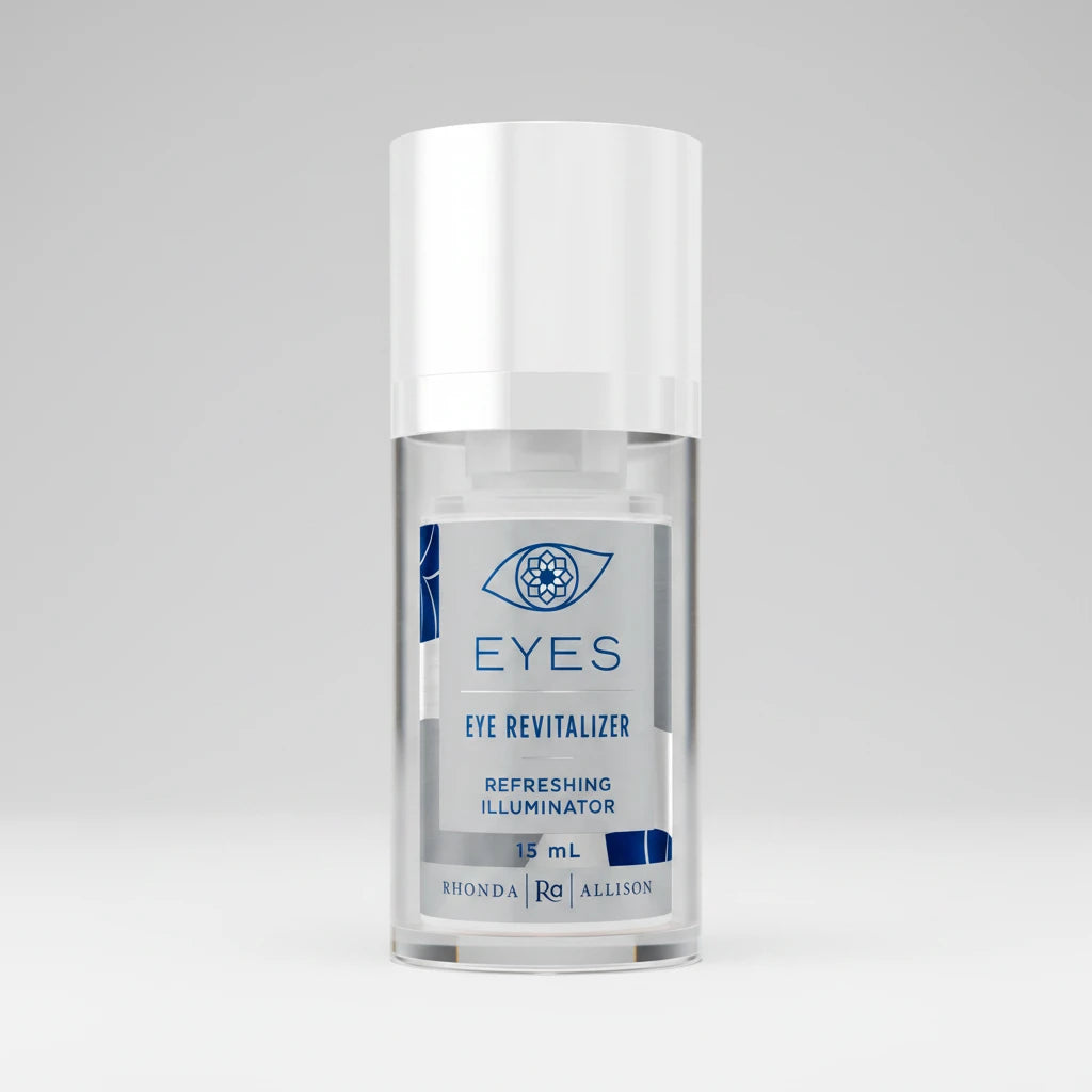 Rhonda Allison Eye revitalizer bottle with 'EYES' label on a light grey background