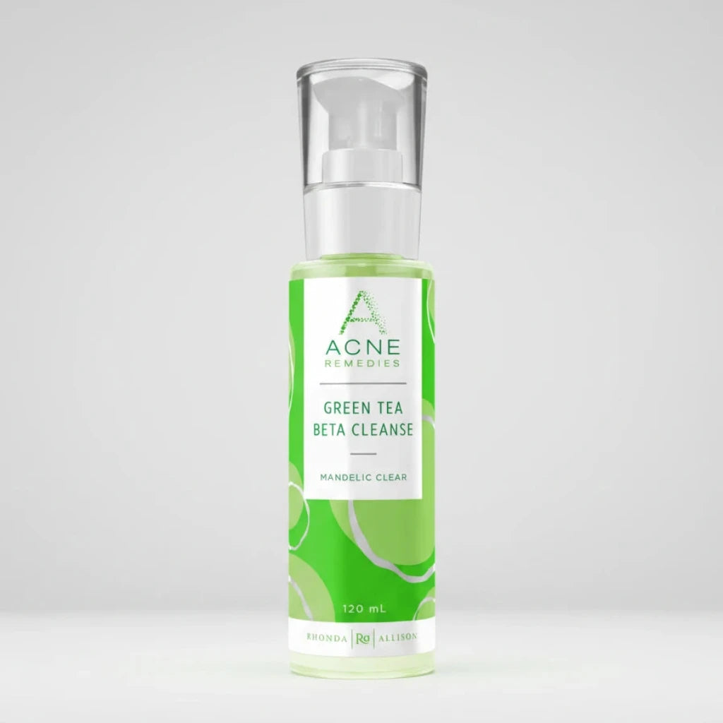 Rhonda Allison Acne Remedies Green Tea Beta Cleanse bottle on a light grey background