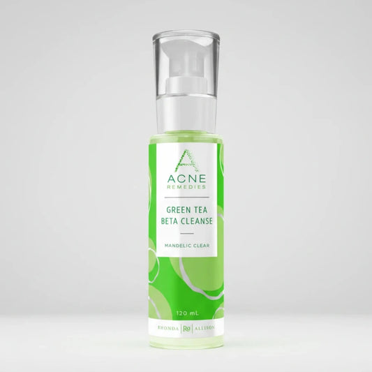 Rhonda Allison Acne Remedies Green Tea Beta Cleanse bottle on a light grey background