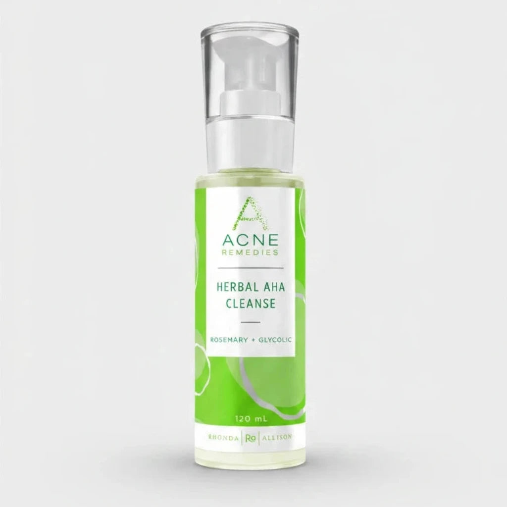Rhonda Allison Acne Remedies Herbal AHA Cleanse bottle on a light grey background