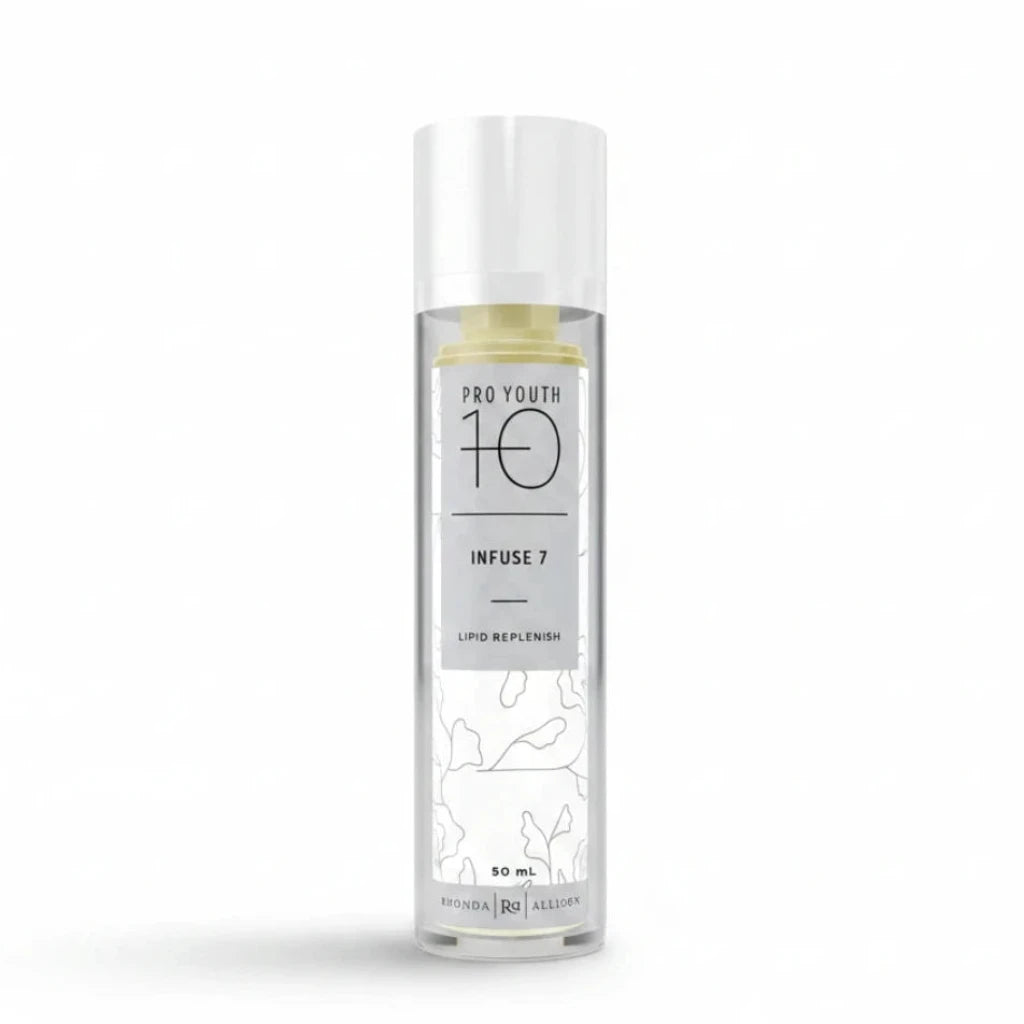 Rhonda Allison Skincare bottle labeled 'Pro Youth 10 Infuse 7' on a white background