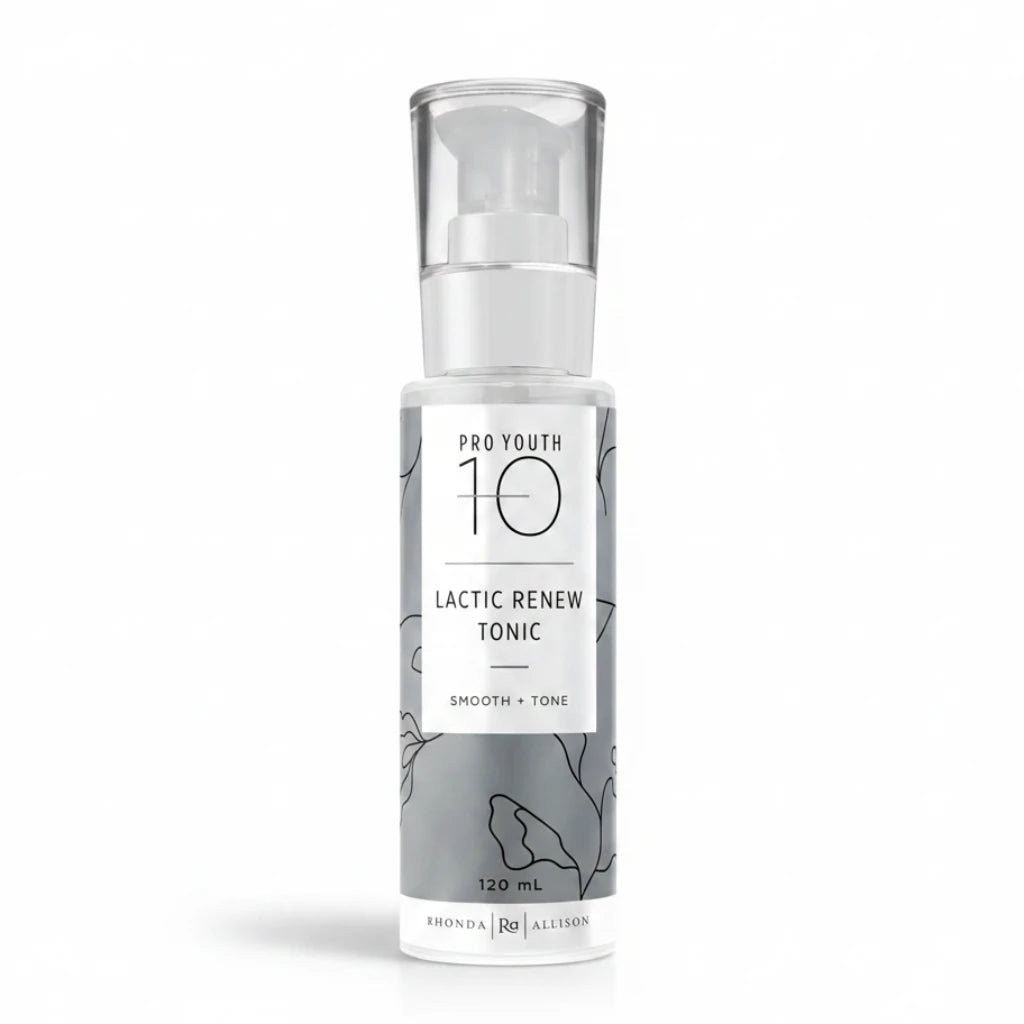 Rhonda Allison Lactic Renew Tonic bottle with branding on a white background