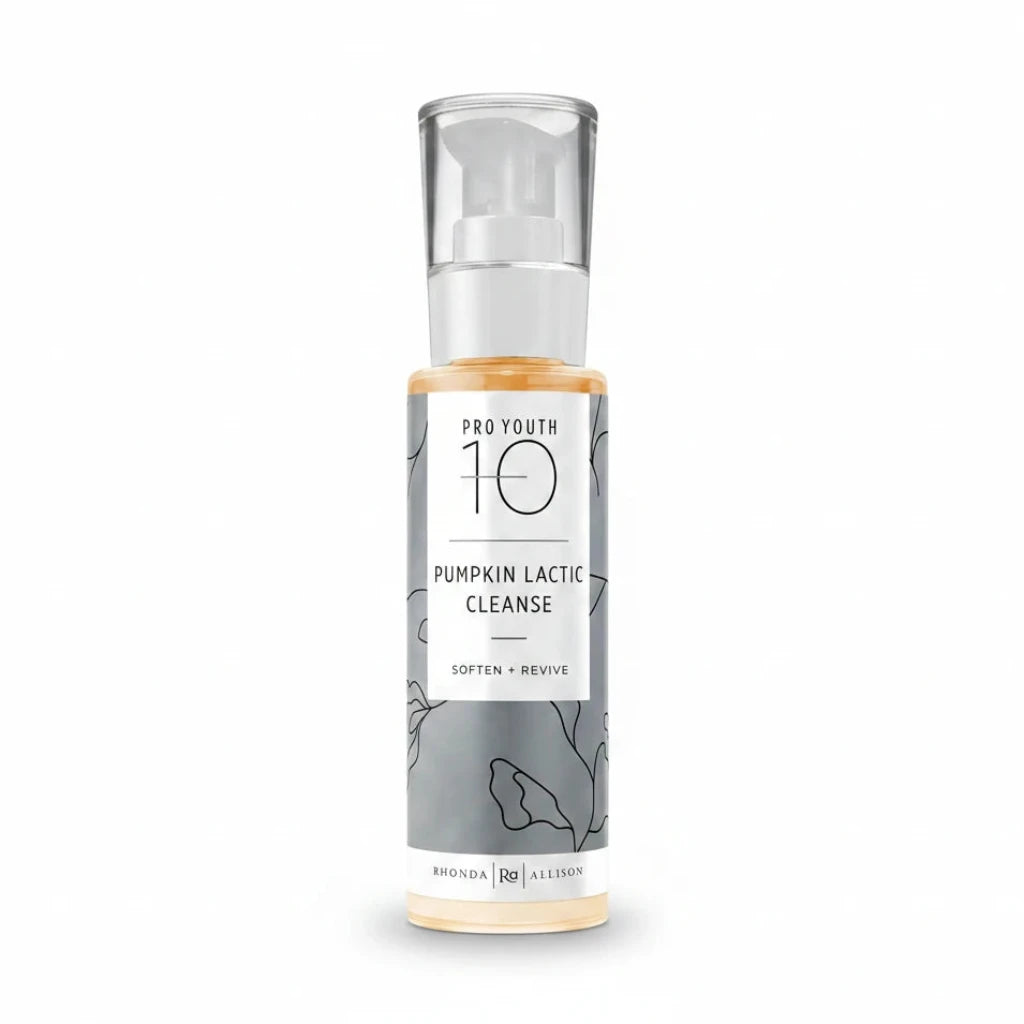 Rhonda Allison Skincare product bottle labeled 'Pumpkin Lactic Cleanse' with branding on a white background