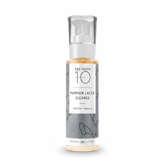 Rhonda Allison Skincare product bottle labeled 'Pumpkin Lactic Cleanse' with branding on a white background