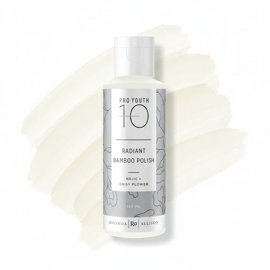 Skincare bottle labeled 'Pro Youth 10' with 'Rhonda Allison' branding on a white background and cream smear