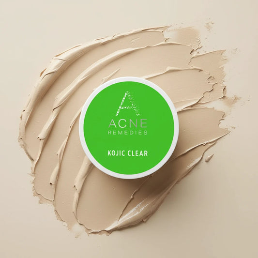 Rhonda Allison Acne Remedies Kojic Clear product container with green label on a white background