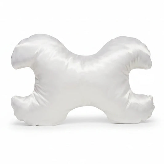 Le grande White Satin beauty pillow on a white background