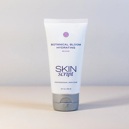 Skin Script Botanical Bloom Hydrating Mask tube on a light grey background