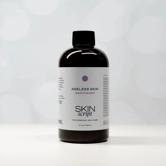 Skin Script ageless skin moisturizer 8oz. on a light grey background