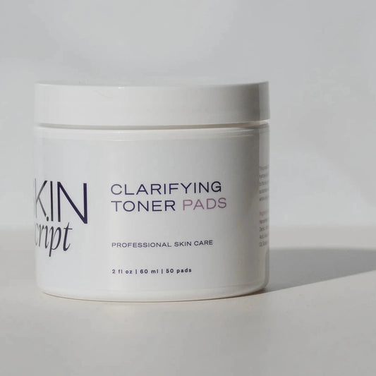 Skin script clarifying toner pads jar on a grey background
