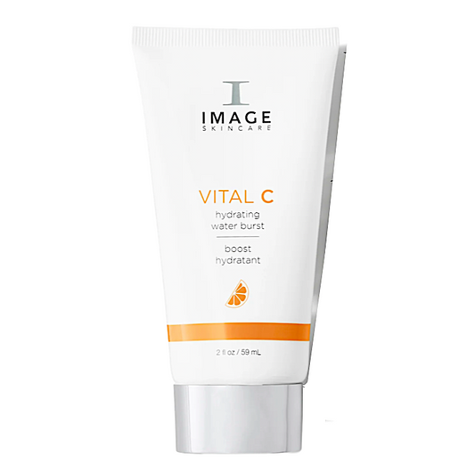 A tube of Image Skincare Vital C Hydrating Water Burst gel with orange label and white packaging.