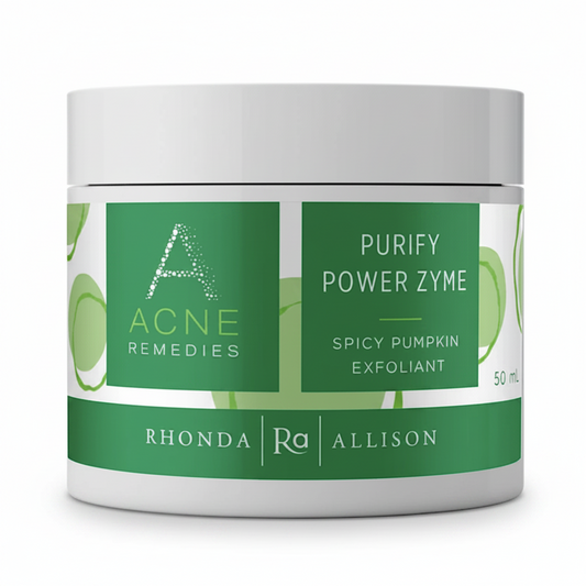 Jar of 'Acne Remedies' product with green label on a white background