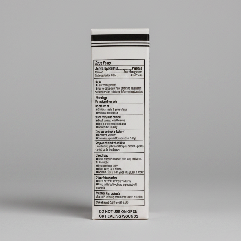 Product label with text on a white background