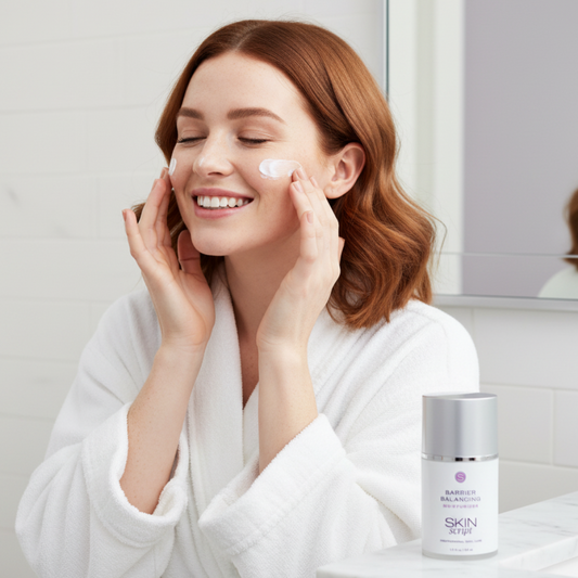 Skincare product labeled 'Barrier Balancing Moisturizer' by 'Skin Script' on a white background