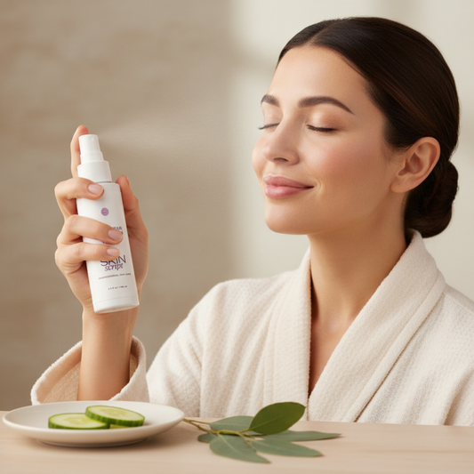 Skincare toner bottle labeled 'Cucumber Hydration Toner' by 'Skin Script' on a white background
