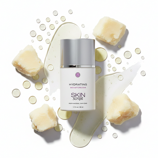 Skincare bottle labeled 'Hydrating Moisturizer' by 'Skin Script' on a white background
