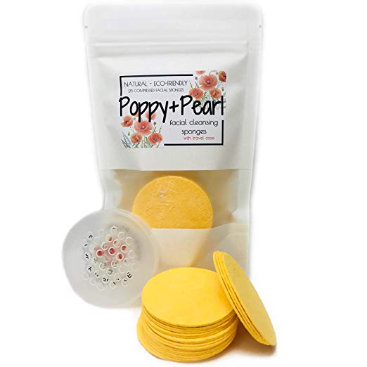 Poppy and Pearl Compressed Facial Cleansing Sponge w/ Travel Case - 25/50 pack