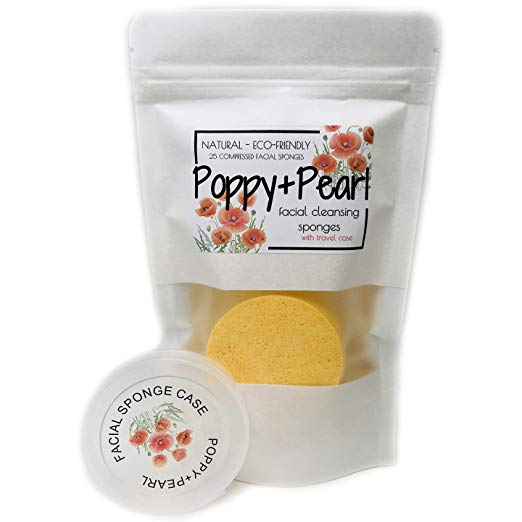 Poppy and Pearl Compressed Facial Cleansing Sponge w/ Travel Case - 25/50 pack