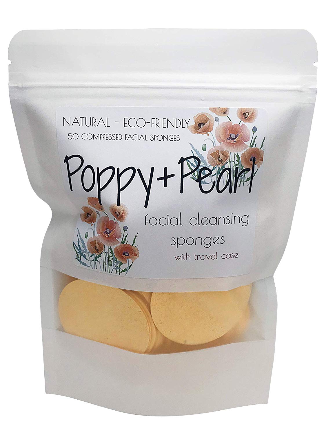 Poppy and Pearl Compressed Facial Cleansing Sponge w/ Travel Case - 25/50 pack