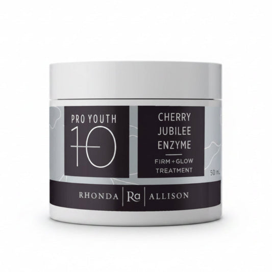 https://sophiescosmetics.com/products/ Rhonda Allison cherry jubilee enzyme 50 mL jar on a light grey background